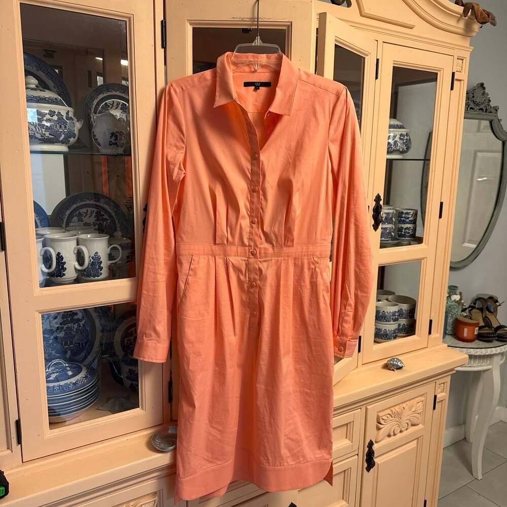 Tibi New York Peach Poplin Long Sleeve Button Down Shirt Dress Size 6